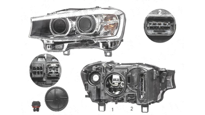 Far Bmw X3 (F25), 03.2014-; X4 (F26), 08.2014-, fata, Stanga, bi-xenon; cu lumini pentru curbe; cu LED daytime running light; D1S+LED+PY21W; electric, AL (Automotive Lighting)