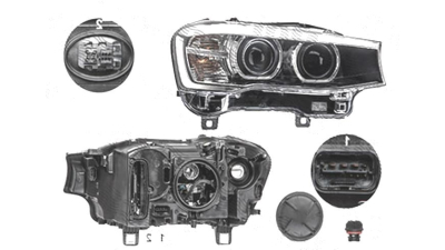 Far Bmw X3 (F25), 03.2014-; X4 (F26), 08.2014-, fata, Dreapta, fara "BMW" inscription; bi-xenon; cu LED daytime running light; D1S+LED+PY21W; electric; AL (Automotive Lighting)