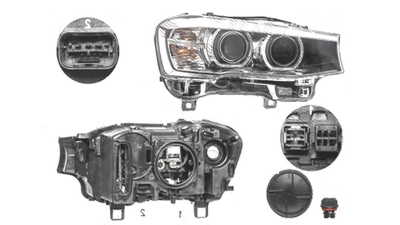 Far Bmw X3 (F25), 03.2014-; X4 (F26), 08.2014-, fata, Dreapta, bi-xenon; cu lumini pentru curbe; cu LED daytime running light; D1S+LED+PY21W; electric, AL (Automotive Lighting)