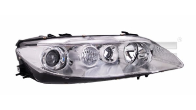 Far Mazda 6 06.2002-04.2005 TYC dreapta fata , tip bec H1+H1+H3, culoare rama argintiu reglaj electric