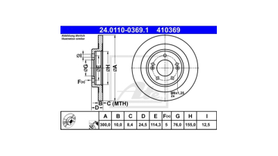 Disc frana Hyundai I40 (Vf), 03.2012-, I40 Cw (Vf), 07.2011-, ATE 24011003691