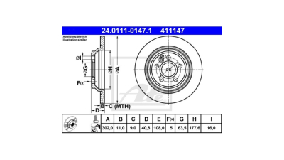 Disc frana Volvo S60 2, 04.2010-, S80 2, V60 2010-, V70 3, Xc60 2, Mercedes Clasa S 1998-2005, ATE