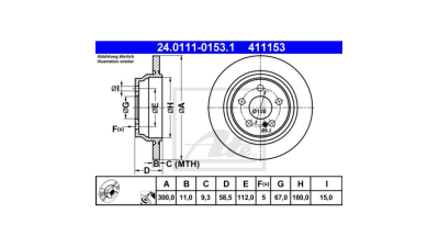 Set discuri frana Mercedes Clasa S (W220), 09.1998-08.2005, parte montare Spate, ATE 24.0111-0153.1