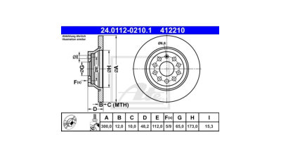 Disc frana Audi A3, 04.2012-, Q3, Tt, Seat Alhambra, Kodiaq, Superb, Vw Golf 7, Passat, Touran, Mercedes Klasa 5, Vito, ATE