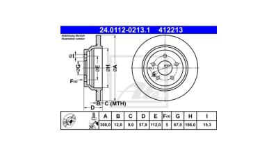 Set discuri frana Mercedes V-Class (W447), 03.2014-, Vito Box (W447), 10.2014-, Vito Mixto Extended Double Cabine Truck, (W447), 10.2014-, Vito Tourer (W447), 10.2014-, parte montare Spate, ATE 24.0112-0213.1