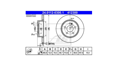 Set discuri frana Mercedes Clasa C (W205), 07.2013-, Clasa C Convertible (A205), 06.2016-, Clasa C Coupe (C205), 10.2015-, Clasa C T-Model (S205), 09.2014-, parte montare Spate, ATE 24.0112-0300.1