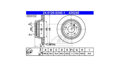 Disc frana Bmw Seria 3, 03.2011-, Seria 4, 03.2014-, ATE