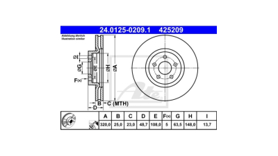 Disc frana Ford Focus 2, 07.2004-09.2012, Kuga 2, 05.2012-, Tourneo Connect, 09.2013-, Transit Connect, 02.2013-, ATE