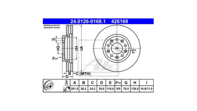 Disc frana Alfa Romeo Giulietta, 04.2010-, Fiat 500x 2014-, Jeep Renegade 2014-, ATE