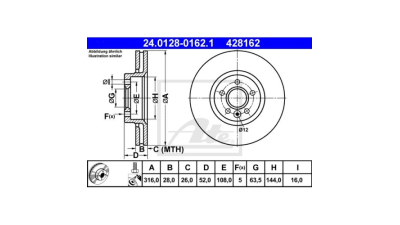 Disc frana Ford Galaxy, 05.2006-06.2015, S-Max, 05.2006-12.2014, Freelander 2, 10.2006-10.2014, S60 2, 04.2010-, S80 2, 03.2006-, V60, 07.2010-, V70 3, 04.2007-, Xc70 2, 04.2007-, ATE