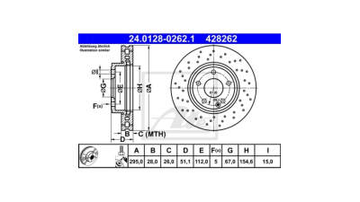 Disc frana Mercedes A-Class, 06.2012-2018, B-Class, 10.2011-2019, Cla, 01.2015-2019, Klasa Gla, 12.2013-, ATE