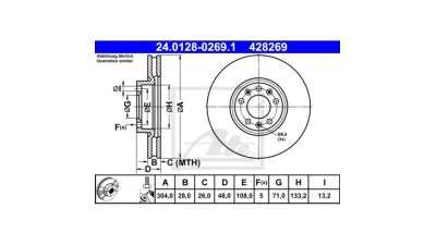 Disc frana Citroen C4 Grand Picasso 2, 09.2013-2018, C4, 02.2013-2018, C5 3, 02.2008-, 3008 Suv, 05.2016-, 308 Sw 2, 03.2014-, 407, 05.2004-, 5008 2, 12.2016-, 508, 11.2010-, ATE