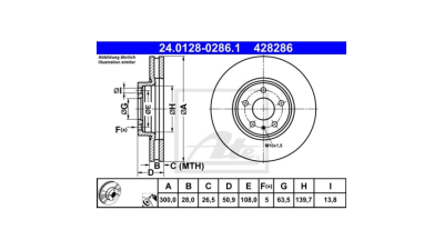 Disc frana Ford Mondeo 5, 09.2014-, ATE
