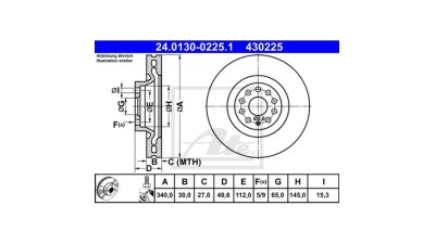 Disc frana Audi A3, 04.2012-2020, Tt, 11.2014-, Leon, 08.2013-, Skoda Kodiaq, 10.2016-, Octavia, 11.2012-2020, Superb, 03.2015-, Vw, Cc, Golf Alltrack, Golf 7, Passat, Tiguan, ATE