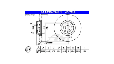 Set discuri frana Volvo S60 3 (224), 02.2019-, S90 2 (234), 01.2016-, V60 2 (225, 227), 02.2018-, V90 2 Estate (235, 236), 03.2016-, Xc40 (536), 10.2017-, Xc60 2 (246), 03.2017-, Xc90 2 (256), 09.2014-, ATE 24013002431
