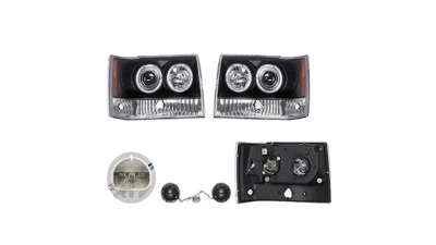 Set faruri Jeep Grand Cherokee (Z) 01.1994-1998, partea Stanga+Dreapta, Tuning, Fata, cu Lucas; Tip=USA; H1+H3; manual; negru, transparent; tuning; Omologare: SAE, Taiwan