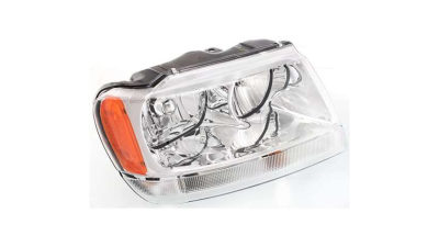 Far Jeep Grand Cherokee,1999-2004 Versiune Usa, tip bec HB3A+HB4A, omologare SAE, semnalizare alba , rama reflector cromata, 55155552AE; CH2503120, Dreapta