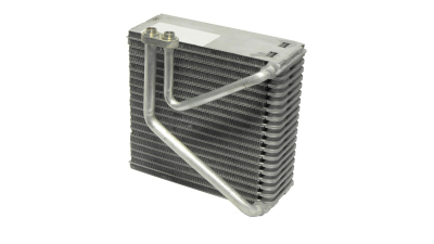 Evaporator aer conditionat Chevrolet Kalos (T200), 2003-2006 motor 1.2, 1.4 benzina, full aluminiu brazat, 235x225x85 mm, iesire 14, 0 mm, intrare 14, 0 mm, tehnologie cu curgere paralela, 