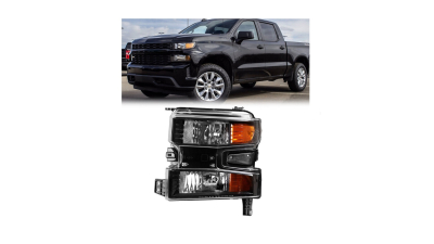 Far CHEVROLET SILVERADO, 01.2018-, partea stanga, TYC, Tip=USA; H11+HB3+W21/5W; manual; negru; cu prize bec; Omologare: SAE; halogen; este interzisa vanzarea in: USA, modele 1500