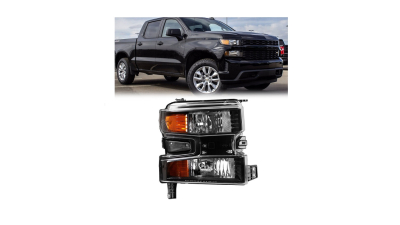 Far CHEVROLET SILVERADO, 01.2018-, partea dreapta, TYC, Tip=USA; H11+HB3+W21/5W; manual; negru; cu prize bec; Omologare: SAE; halogen; este interzisa vanzarea in: USA, modele 1500