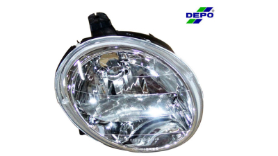 Far Daewoo Matiz 1998-2008, partea dreapta cu reglaj electric, tip bec H4, carcasa neagra, DEPO 222-1107R-LD-EM