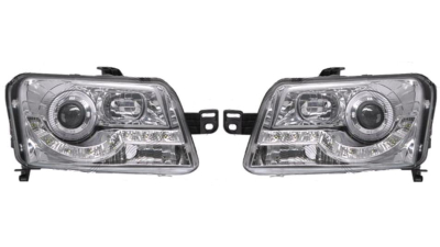 Set faruri tuning Fiat Panda (169) 09.2003-12.2012 BestAutoVest partea Dreapta/ Stanga tip bec H1+H3, reglare manuala, cu lumini parcare LED, argintiu