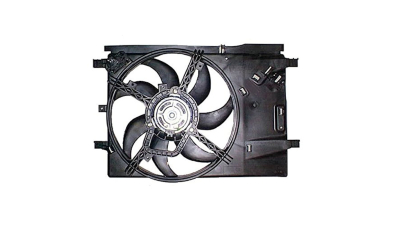 GMV radiator electroventilator Opel Corsa D 2006-2015, Motorizare 1, 0 44kw; 1, 2 51/62/59kw; 1, 4 65/66/64/74kw Benzina, tip climatizare cu AC, dimensiune 390mm, cu 2 pini, plastic, tip Behrmm, Aftermarket