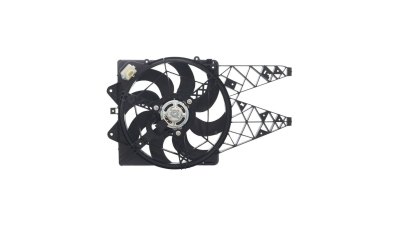GMV radiator electroventilator Fiat Bravo, 2007-2014, Motorizare 1, 4 66kw Benzina, tip climatizare fara AC, cutie Manuala, dimensiune 385mm/2+2 pini, plastic, cu pre-rezistormm, Aftermarket