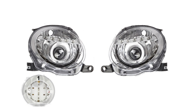 Far Fiat 500 (312), 03.2007-08.2015, fata, Stanga+Dreapta, H1; manual; transparent, silver; tuning, Taiwan