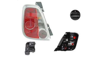 Stop spate lampa Fiat 500 (312), 03.2007-08.2015, spate, Stanga, cabrio, cu lampa ceata; P21W+PY21W+R10W; rama argintie;