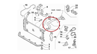 Furtun radiator Fiat Idea 2004-2011, Punto 2003-, Punto 1999-2003; Lancia Musa 2004-2012, Y 2003-2011, diametru 25/25 mm, cauciuc, superior, BestAutoVest 3044PW-1