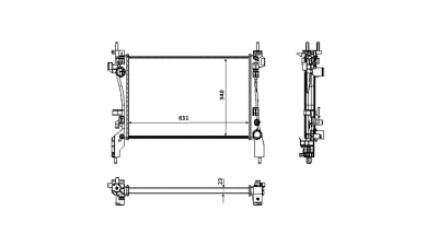 Radiator racire Citroen Nemo, 10.2010-, Fiat Fiorino, 02.2008-, Peugeot Bipper, 10.2010-, Motorizare 1, 3 Hdi 55kw; 1, 3 Multijet 55/70kw Diesel, tip climatizare cu AC, cutie M/A dimensiune 632x341x23mm, Cu lipire fagure mecanica, Aftermarket