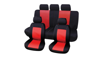 Set huse scaune fata - spate auto Ford Fusion, Carpoint Lisboa 9 buc rosu/negru