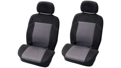 Set huse scaune fata auto VW Tiguan, Carpoint Suede negru 4 buc ( 2 huse scaune fata + 2 huse tetiere)