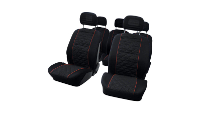 Set huse scaune fata auto VW Tiguan, Carpoint Classic Negru/Albastru 4 buc ( 2 huse scaune fata + 2 huse tetiere)