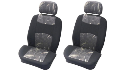 Set huse scaune fata auto VW Tiguan, Carpoint Classic Negru/Gri 4 buc ( 2 huse scaune fata + 2 huse tetiere)