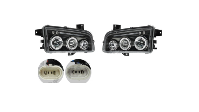 Set faruri tuning DODGE CHARGER, 01.2006-12.2008, Taiwan, partea stanga+dreapta, Tip=USA; H1+H1; manual; negru, transparent; Omologare: SAE;