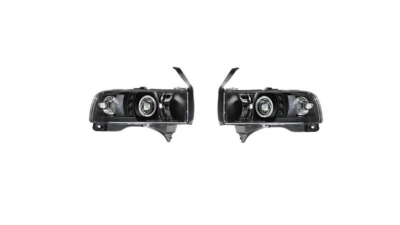 Set faruri Dodge Ram, 01.1994-12.2001, partea Stanga+Dreapta, Tuning, Fata, Lampa de parcare pe fibra optica; tip bec H1+H1; manual; negru, transparent; tuning; Omologare: SAE, Taiwan