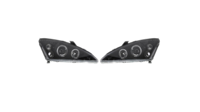 Far Ford Focus 1 (Daw/Dbw/Dnw/Dfw) 09.2001-11.2004, Stanga, Dreapta, tip bec H1+H1, fara motoras reglare, electric/reglaj manual, tuning, cu lumina pozitie angeleyes transparent-black, ECE, BestAutoVest, 