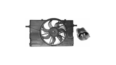 GMV radiator electroventilator Ford C-Max (C214), 2007-2011, Focus C-Max (C214) 2003-2007, Motorizare 1, 6 74kw; 2, 0 Tdci 100kw, dimensiune 250W/390mm, 3 pini, cu modul, plastic, Aftermarket