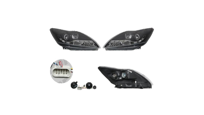 Set faruri Ford Focus 2 (Da), 01.2008-12.2010, partea Stanga+Dreapta, Tuning, Fata, cu lumina de parcare LED; H1+H3; manual; negru, transparent; tuning, Taiwan
