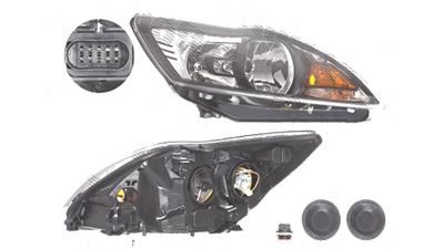 Far Ford Focus 2 (Da), 01.2008-12.2010, fata, Dreapta, H1+H7; electric; negru-silver; cu motor, DEPO