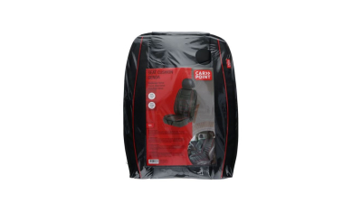 Husa protectie scaun Genoa Carpoint, 1 bucata, fixare benzi elastice, sezut 50x50, spatar 50x88cm incluzand tetiera, cu dunga rosie