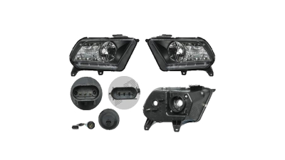 Set faruri Ford Mustang, 02.2009-01.2015 Pentru Versiuni Fara Faruri Xenon , partea Stanga+Dreapta, Fata, cu lumina de parcare LED; Tip=USA; H13; manual; negru, transparent; tuning; Omologare: SAE, Taiwan