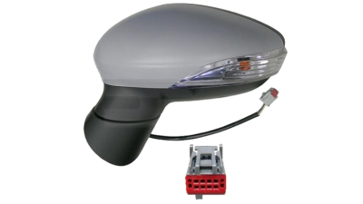 Oglinda usa exterioara Ford Fiesta (Ja8), 09.2008-01.2013, partea Stanga, reglare electrica; grunduit; incalzit; sticla convexa; geam cromat; cu Lucas, mufa cu 8 gauri/6 pini, Aftermarket