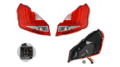 Set stopuri tuning Ford Fiesta (Ja8), 09.2008-01.2013, spate,omologare ECE, cu lumina de parcare cu fibre optice, cu cablaj, rosu-alb, cu Led, tuning, Stanga, Dreapta