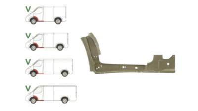 Prag Interior Ford Transit (V184/5) 05.2000-04.2006, partea Stanga, cu 1/3 segment pasaj roata (aripa interior) si 1/3 stalp, Fata,Interior, prag din metal
