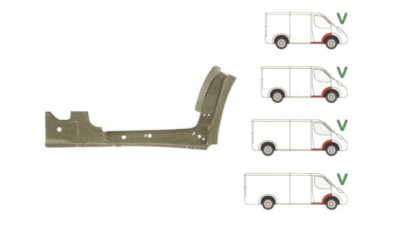 Prag Interior Ford Transit (V184/5) 05.2000-04.2006, partea Dreapta, cu 1/3 segment pasaj roata (aripa interior) si 1/3 stalp, Fata,Interior, prag din metal