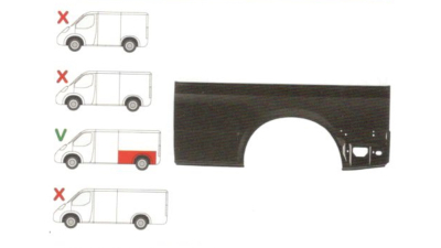 Aripa spate Ford Transit (V184/5) 05.2000-04.2006 , Transit/Tourneo (V347/8) 05.2006-04.2013 Partea Stanga, Lungime 1840 Mm , Inaltime 750 Mm , Partea Inferioara, Modelul Lung,