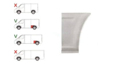 Segment reparatie aripa spate Ford TRANSIT (V184/5), 05.00-04.06 , TRANSIT/TOURNEO (V347/8), 05.06-04.13  ,Partea Stanga, Spate, inferior, in fata rotii